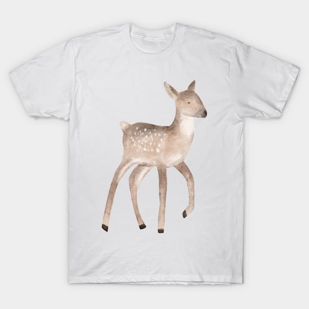 Handpainted watercolor cute spotted forest baby deer T-Shirt by TinyFlowerArt